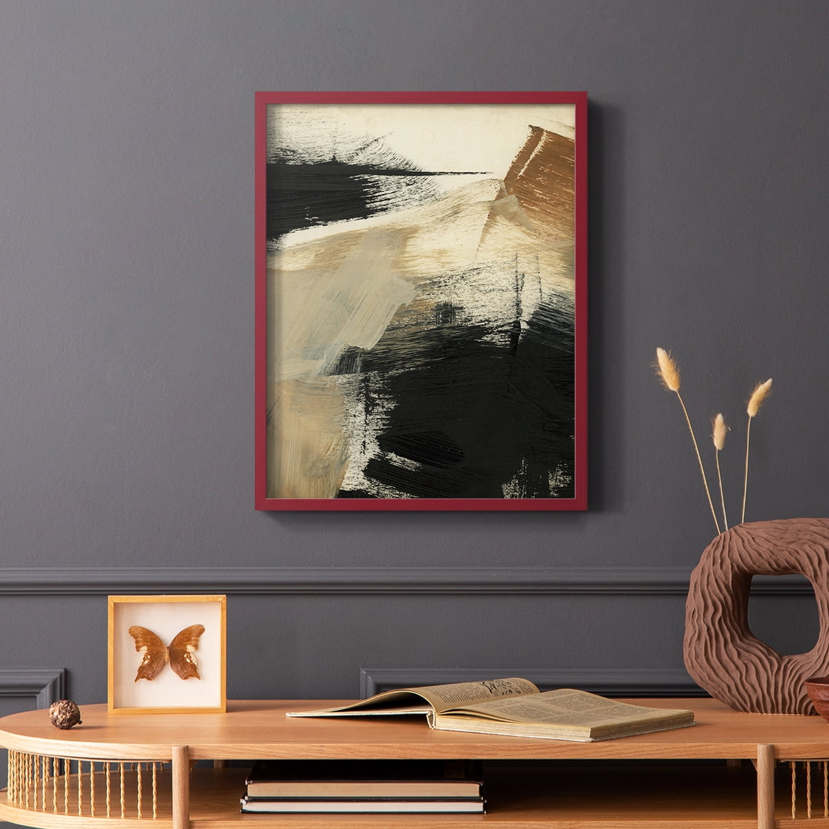 Baked Paintstrokes III Framed Print in Red Solid Wood Framed Print No Nail Hanging