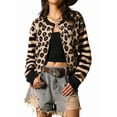 thumbnail image 2 of Women's Leopard Print Striped Patchwork Button Front Cropped Knit Cardigan, 2 of 10