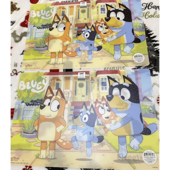 Zak Designe Bluey Kids Reusable BPA Free Plastic Placemat , Bandit, Bluey and Friends 11.8'' x 17.6'' (2 Pack)