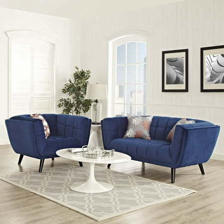 UPC 889654123545 product image for Modway Bestow 2 Piece Performance Velvet Loveseat and Armchair Set in Navy | upcitemdb.com