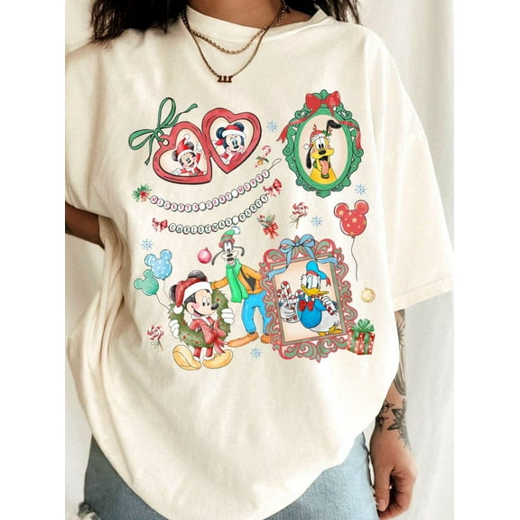 Disney Christmas Characters Comfort Colors T-Shirt, Mickey Donald Pluto Xmas Gift Tee, Disney Holiday Family Christmas 2025 Outfits
