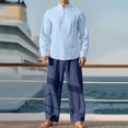 thumbnail image 2 of Stamozd Mens Outfits 2 Piece Summer Solid Color Imitation Cotton and Linen Sweat Suit Casual Vacation Beach Clothes for Men Navy S, 2 of 9