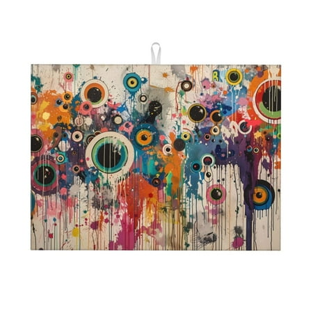 

Tebeau Abstract Colorful Dripping Circles Print Dish Drying Mat for Kitchen Counter Dish Drying Pad with Non-slip Rubber Backed Hide Stain Anti Absorbent for Kitchen Counter Drying Mat