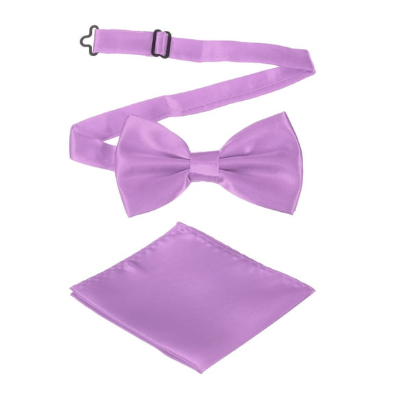 Bow Tie for Men, Adjustable Bow Ties with Pocket Square Pre-tied Bow Ties Sets for Wedding (Light Purple)
