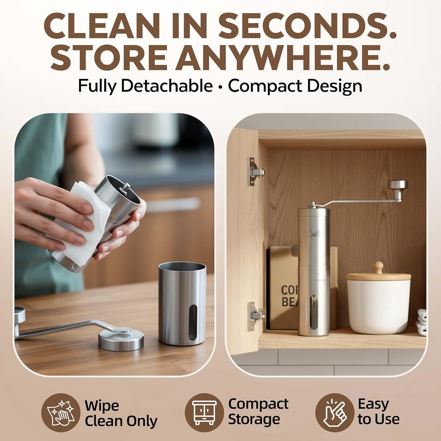 ZaksCoffee Manual Coffee Grinder Stainless Steel  with 11 Settings for Home Travel