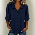 thumbnail image 2 of GERsome Women's 3/4 Sleeve T-Shirts Button Down V-Neck Loose Fit Summer Fall Casual Collared Shirts Navy M, 2 of 5