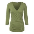 thumbnail image 2 of Doublju Women's V Neck Twist Knot Ruched Empire Waist Slimming Tunic Top Blouse (S-3X), 2 of 2