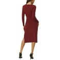 thumbnail image 3 of INSPIRE CHIC Women's Long Sleeve Sweetheart Neck Ruched Drawstring Side Slit Knit Bodycon Sweater Midi Dress S Wine Red, 3 of 6