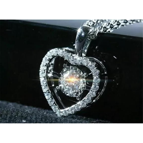 2.00Ct Round Cut Lab Created Diamond Heart Pendant Promise Necklace 14K White Gold Plated Silver