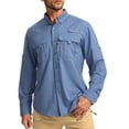 thumbnail image 3 of Havenx Safari Shirts for Men Long Sleeve Button Down Lapel Collar Shirts with Zipper Pockets Solid Color Dress Hiking Fishing Outdoor Summer Travel Clothing,Blue 2XL, 3 of 3