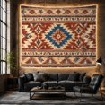 thumbnail image 6 of Southwestern Blue Stepped Medallion with Rust Panels, Nostalgic Rustic Style for Western Decor Fans, Geometric Wall Art, Housewarming Gift, Tapestry Wall Hanging for Cabin and Dorm, 6 of 7