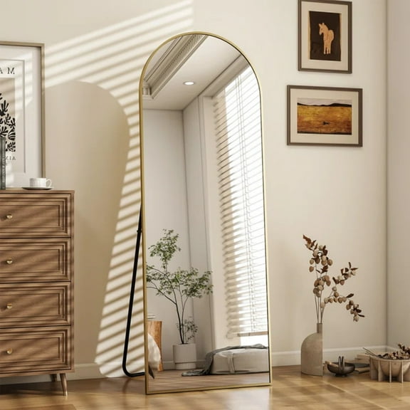BEAUTYPEAK 58"x18" Full Length Mirror Arched Floor Mirror with Stand Full Body Mirror , Gold