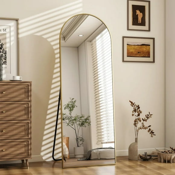 BEAUTYPEAK 58"x18" Full Length Mirror Arched Floor Mirror with Stand Full Body Mirror , Gold