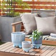 thumbnail image 2 of DecMode Dark Blue Ceramic Indoor Outdoor Planter, Set of 3 8", 6", 5"H, 2 of 8