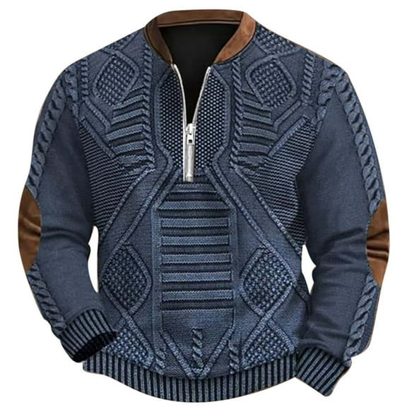 SRZYMJ Mens Pullover Sweatshirt 2024 Autumn Winter Men 3D Digital Printed Knitted Sweater Fabric Half Zip Crewneck