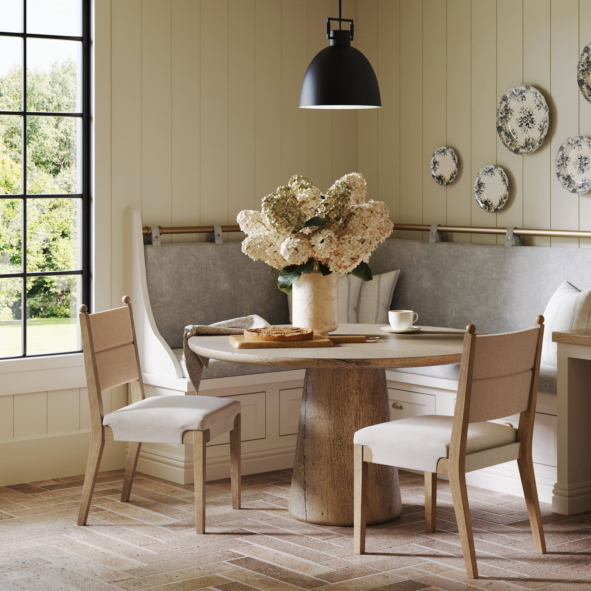 Nathan James Cove Boho Solid Wood Dining Chair with Woven Seagrass Back and Upholstered Seat, Flax/Light Brown Set of 2
