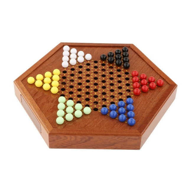 Juego de mesa de damas chinas de madera con 60 canicas de vidrio de colores, clásico Mármol Acrílico