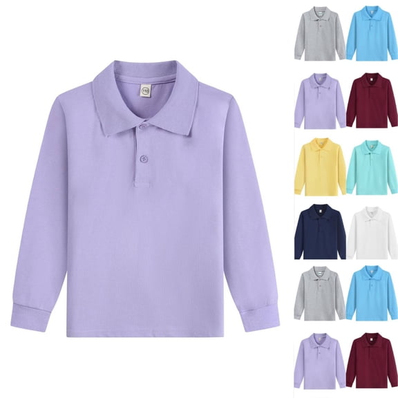 Girls Long Sleeve Polo Shirts Peter Pan Collar School UniformTops