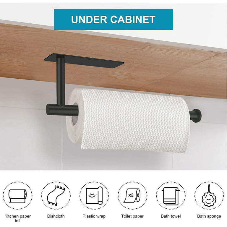 Single Hand Operable Paper Towel Holder Under Cabinet with Damping Effect  for Kichen Bathroom(Black)