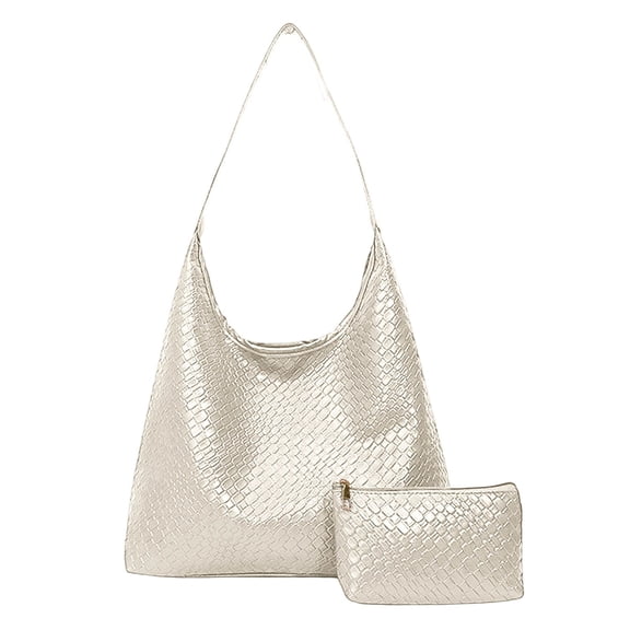 DGMIOCS Woven Tote Bag for Women with Purse, Fashion Shoulder Hobo Underarm Bags, Large Woven Handmade Work Commuter Day Bags White