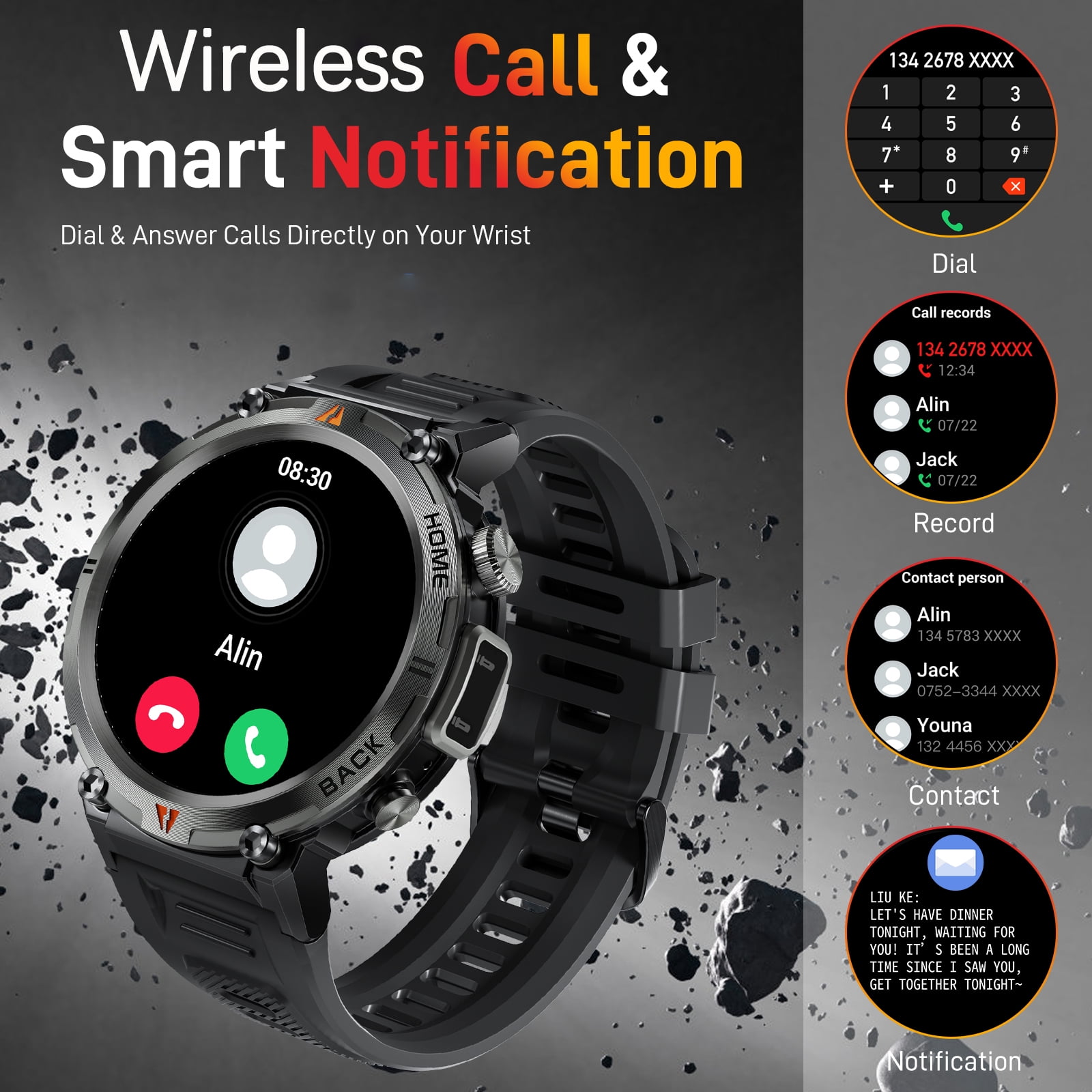 Cyberdyer Smart Watch for Men: Make/Answer Calls for Android & iPhone, 1.45" HD Screen, IP67 Waterproof,100+ Sports Modes, 400mAh Rugged Smartwatch with Pedometer, and Practical Flashlight Feature