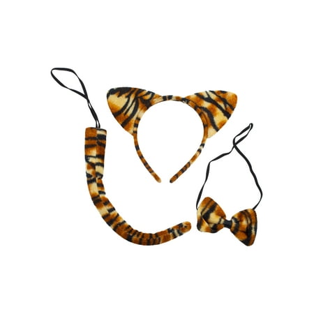 Lux Accessories Brown Black Stripes Tiger Ears Bowtie Tail Costume Party