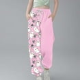 thumbnail image 2 of Girl's Halloween Print Wide Leg Sweatpants Baggy Straight Loose Sweat Pants High Waist Causal Kids Athletic Pants with Pockets Pink 13-14 Years, 2 of 5