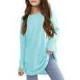 thumbnail image 2 of lkfuzj Girls Thumb Holes Long Sleeve Shirts Kids Crewneck Hem Loose Tunic Tops 2025 Fashion Spring Pullover Blouses for Kid 3-14 Years - Light Blue, 2 of 9