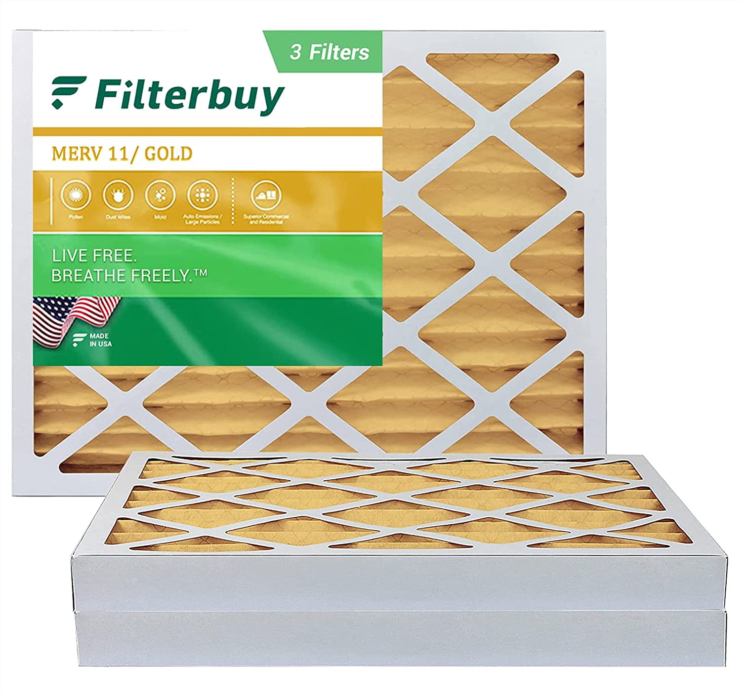 Pleated HVAC AC Furnace Filters FilterBuy 18x24x2 Air Filter MERV 11 2-Pack, Gold Pleated HVAC AC Furnace Filters FilterBuy 18x24x2 Air Filter MERV 11 2-Pack, Gold