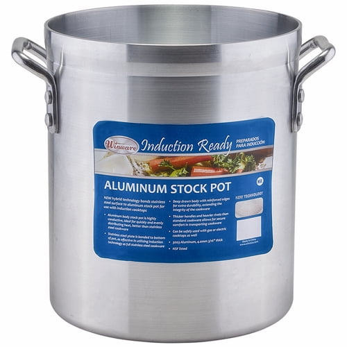 Winco 20" x 17.7" Extra Heavy-Duty 3/16" Thick Aluminum Stock Pot with Cover 