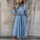 thumbnail image 4 of Vestidos Para Mujer Casual Maxi Vestidos Otoño Solapa Denim Cintura Alta Bolsillo Botón Vestido Con Cordones Odeerbi  ODB139408, 4 of 9