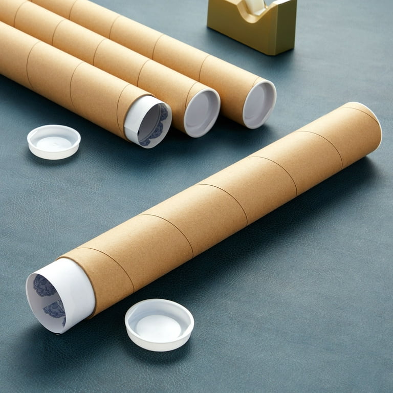 Mailing Tubes with Caps - Premium Kraft Cardboard Tubes for mailing -  Shipping Tubes for posters - Size 2 x 24 (Bundle of 5)