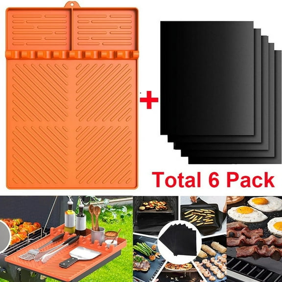 16"x 11.6" Silicone Grill Mat for Blackstone, Silicone Side Shelf Tool Mat, Outdoor BBQ Spatula Mat Griddle Accessories with 5 Pack Grill Mat Gift, Reusable Mat for Outdoor Grill Kitchen Counter