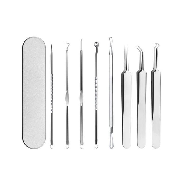 Herramienta para quitar espinillas, extractores de acné, removedor de imperfecciones, pinzas para pelo encarnado, Kit de eliminación de espinillas, removedor de espinillas 8 en 1