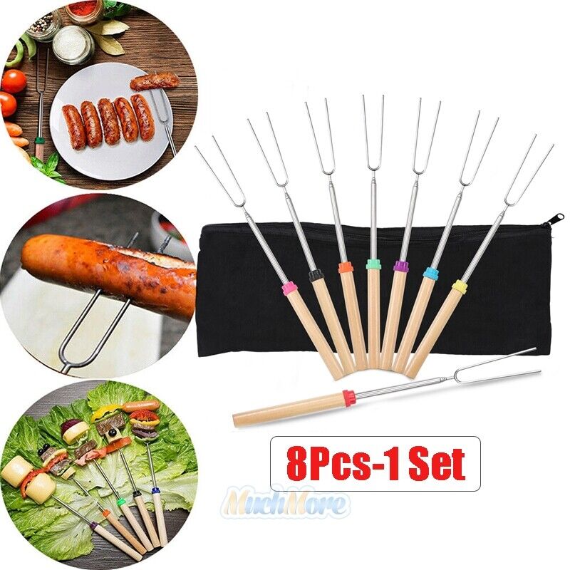 32” Marshmallow Roasting Sticks Telescoping Forks w/ BBQ Baking Mats