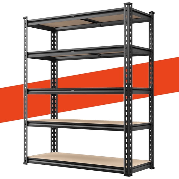 Heavy Duty Storage Shelves Load 2000LBS, 5-Tier Garage Shelving, Adjustable Shelf Units for Warehouse Pantry Kitchen 35.43"W x 11.81"D x 72.05"H, Black