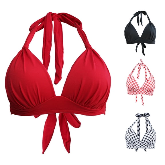 Bigetiay Bikini Tops For Women Twist Front Top Bathing Suit Retro Push Up Swim Tops No Bottom, Size XL