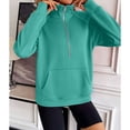 thumbnail image 2 of SWSMCLT Women's Fashion Sweatshirt Pullover Fall Regular Fit Long Sleeve Lapel Sweatshirt Half Zip Kangaroo Pocket Mint Medium, 2 of 5