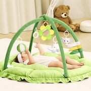 5 in 1 Baby Play Gym Mat, Reversible Tummy Time Mat with 5 Sensory Toys for Stage-Based Developmental, Thick & Large Baby Activity Center from Newborn to Toddler (Green)