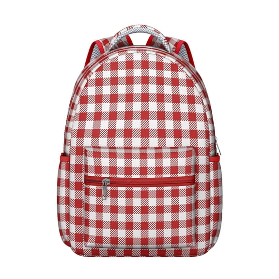 Red and White Checkered Backpack for School,Cute School Bag,Schoolbag with Adjustable Shoulder Straps & Padded Back,15.3"x11"x7.1".﻿