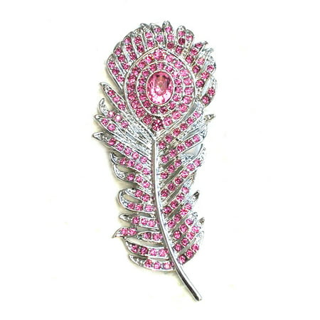 Gorgeous Rhinestone Crystal Peacock Feather Hair Barrette - Pink
