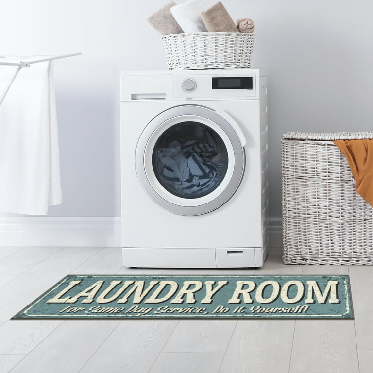 Non-slip Floor Mat, Machine Washable Text Design Laundry Room Rug