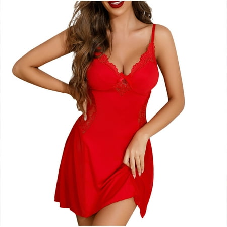 EINCcm Women s Lingerie Sexy Nightgown Dress Sleepwear Lace Babydoll Chemise Nightie Red