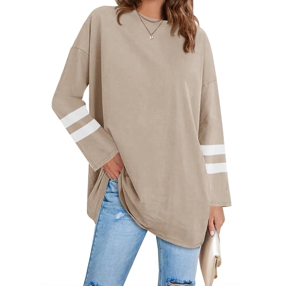 Long Sleeve Women's Oversized T Shirts Loose Casual Crewneck Tunic Tops Soft Blouse