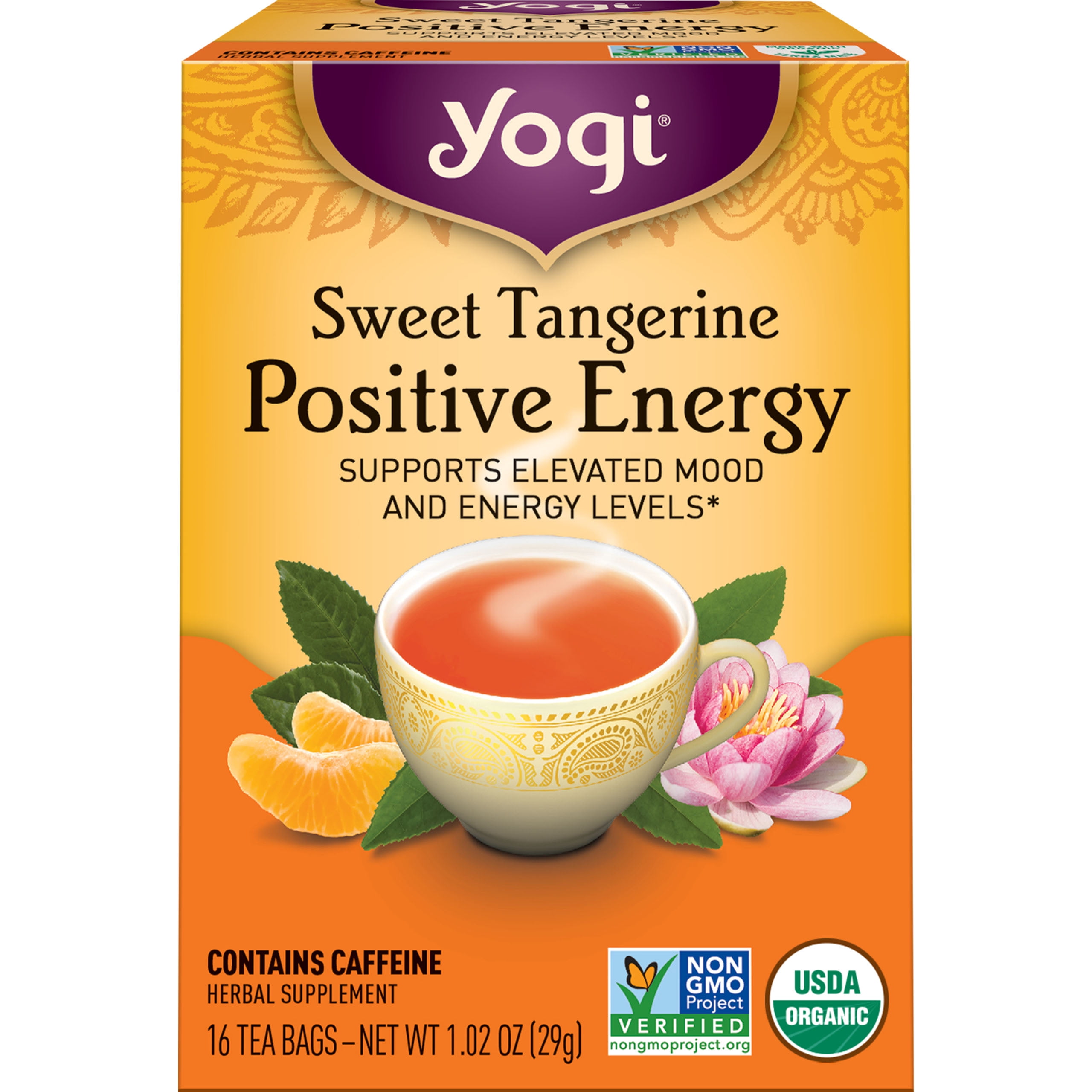 Yogi Tea Sweet Tangerine Positive Energy, Organic Black Tea, Wellness Tea Bags, 16 Count
