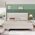 thumbnail image 2 of Historyli FULL Size Bed Frame,Corduroy Upholstered King Bed Frame with Wingback Headboard,No Box Spring Needed,Solid Wooden Slats,Noise Free,White/Wooden Feet, 2 of 7