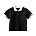 thumbnail image 4 of XUELUO Toddler Boys Athletic Shirts Summer Solid Color Lapel Button Down Short Sleeve Casual Comfortable Soft Tee Shirts Streetwear,Black,4-5 Years, 4 of 4