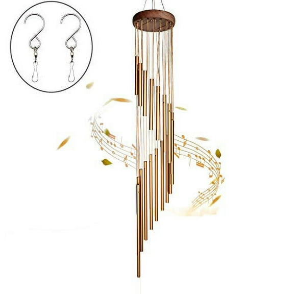 SuninYo Wind Chimes Outdoor,36 inches Wind Chimes with S Hook,a Quality Gift for Garden, Patio, Balcony and Indoor Decor(18 Tubes,Golden)