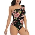 thumbnail image 3 of Pofeuu Rose Flowers Print Women's One Piece Swimsuits One Shoulder Swimwear Asymmetric Ruffle Monokinis Bathing Suits-X-Large, 3 of 6