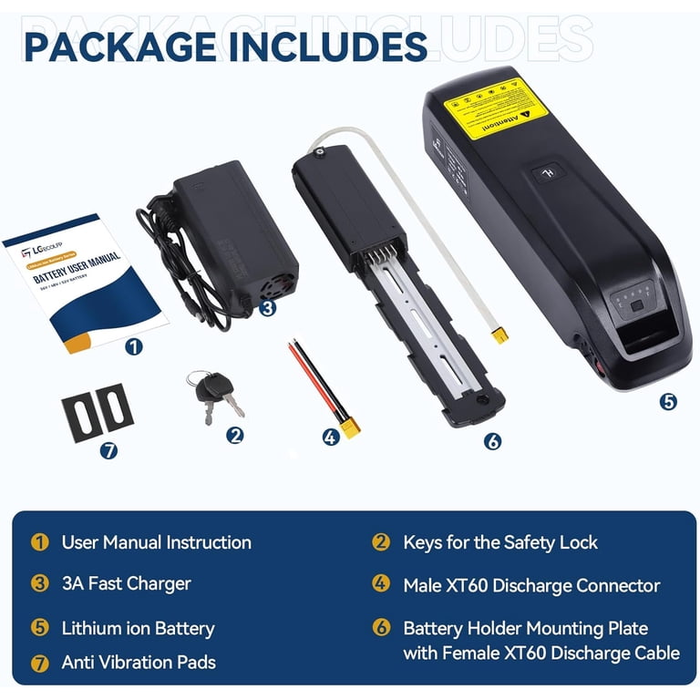 48V Ebike Battery 15Ah Lithium Battery for 0-1200W Electric Bike